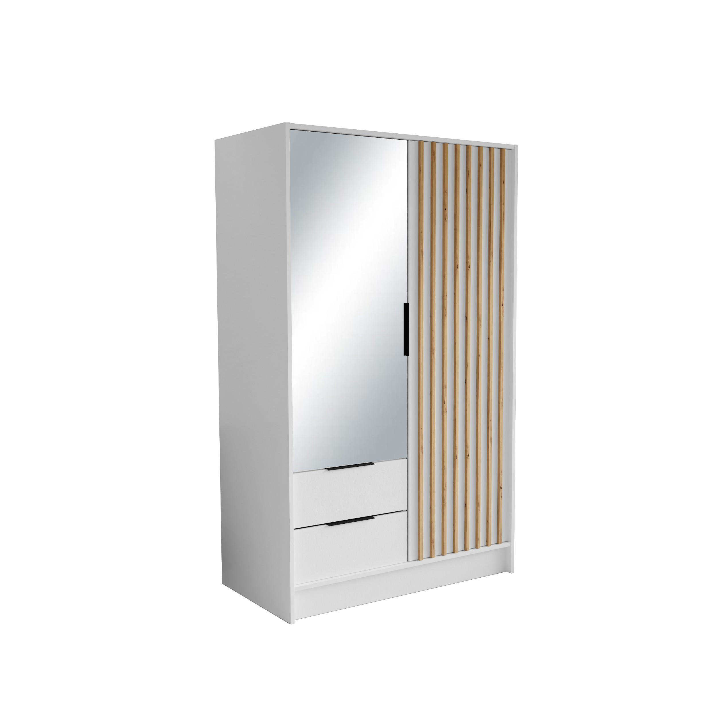 DREHTÜRENSCHRANK PELOR 102/200/51 cm Modern Kleiderschrank 2-türig mit Spiegel Weiß - Weiß, Holzwerkstoff (102/200/51cm) - MASSENO
