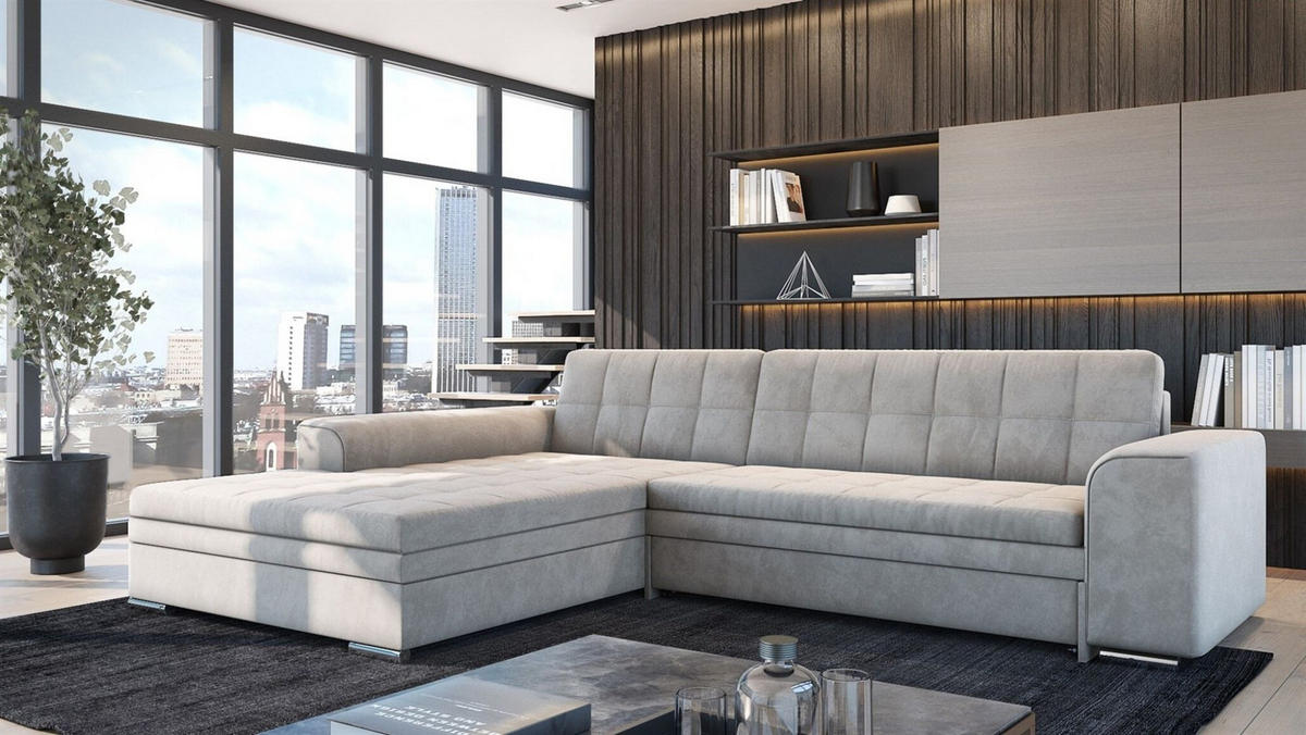 ECKSOFA Lusaka Mit Schlaffunktion - Beige, Holzwerkstoff/Textil (292/198cm) - Fun Möbel