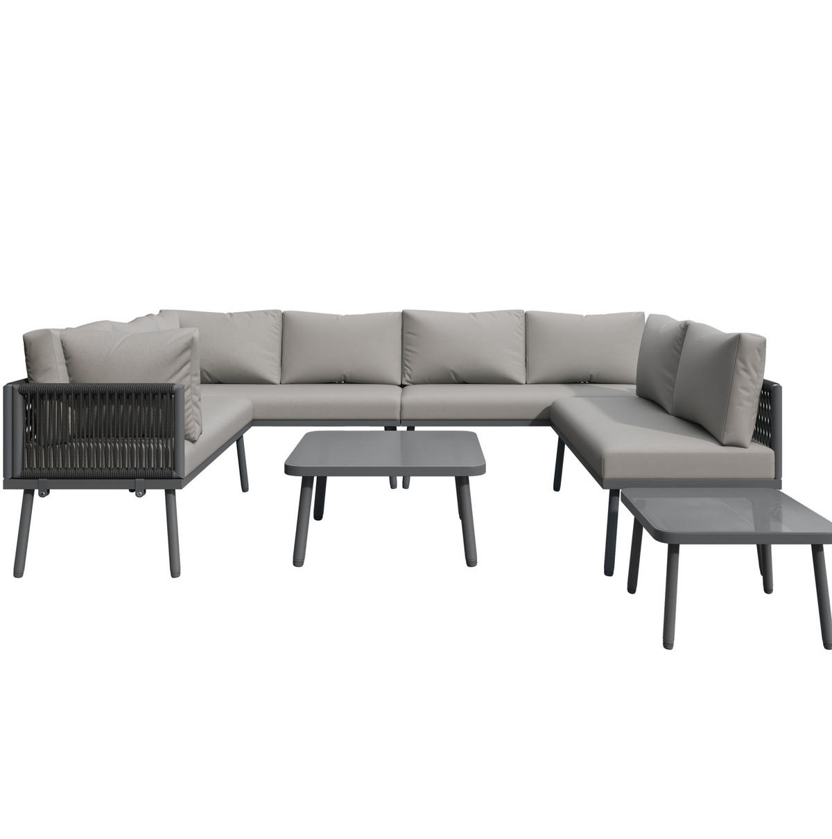 GARTEN-LOUNGESET 120/60/72 cm grau aus Eisen mit 4 Sofas und 2 Tischen - Grau, Metall - OKWISH