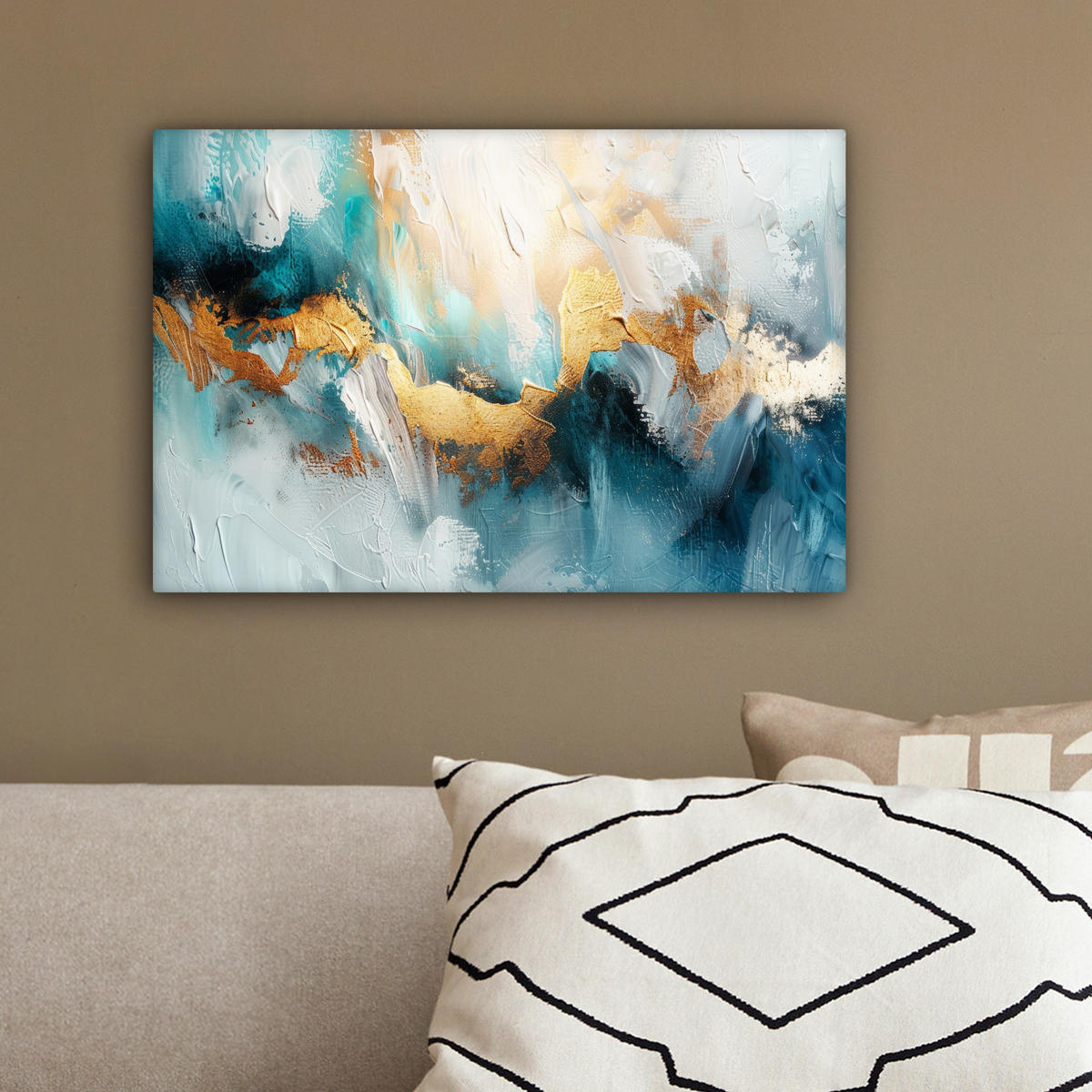 LEINWANDBILD Abstrakt - Kunst - Gold - Blau 30x20 cm - Petrol, Textil (30/20cm) - MuchoWow