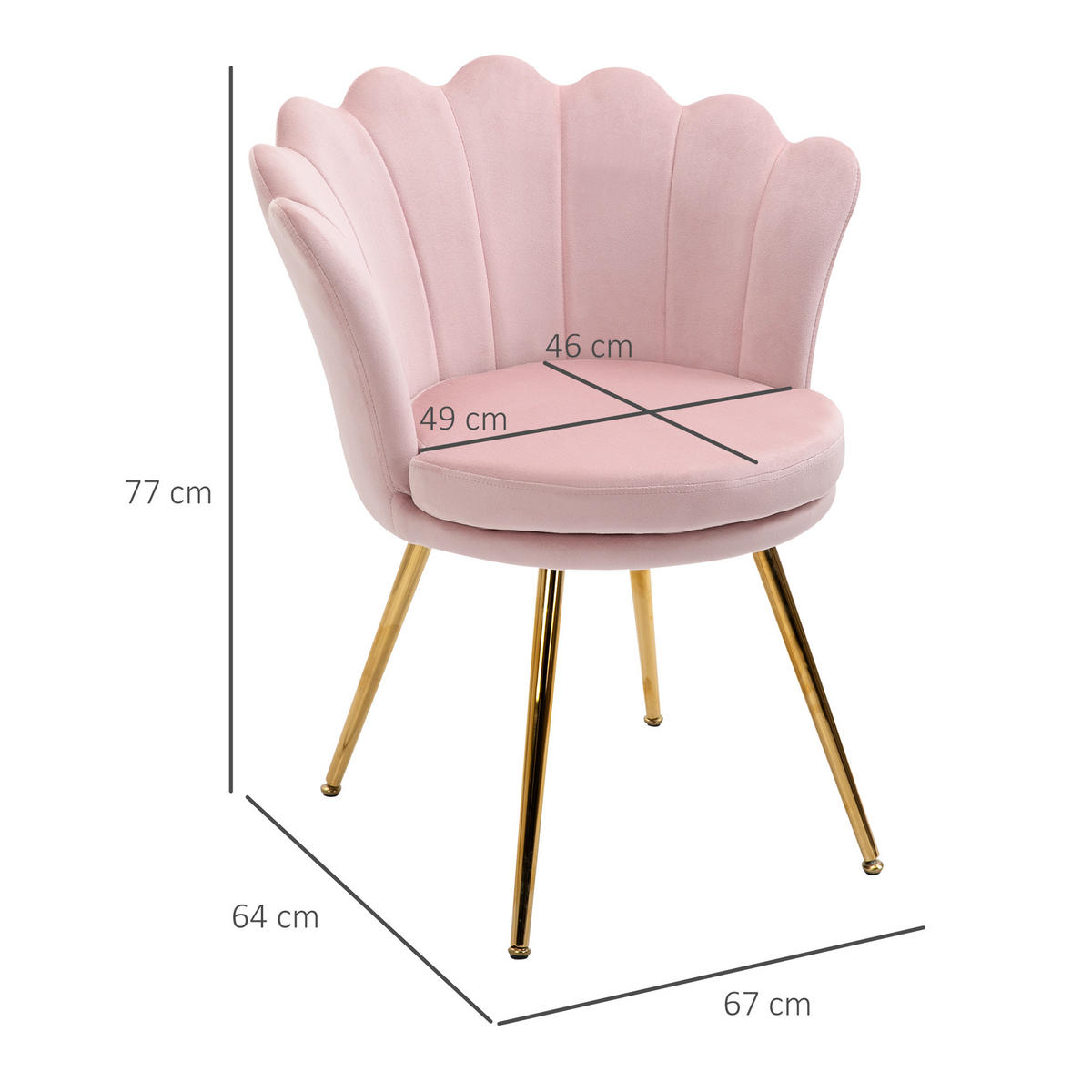 ARMLEHNSTUHL DE-13188 Muschelform & goldene Metallfüße Rosé - Pink, Metall (64/77/67cm) - ComfortXL