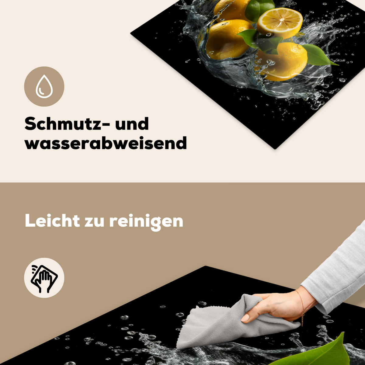 HERDABDECKPLATTE Zitrone - Obst - Gelb - Schwarz 57x51 cm - Gelb, Kunststoff (57.6/51.6/0.2cm) - MuchoWow