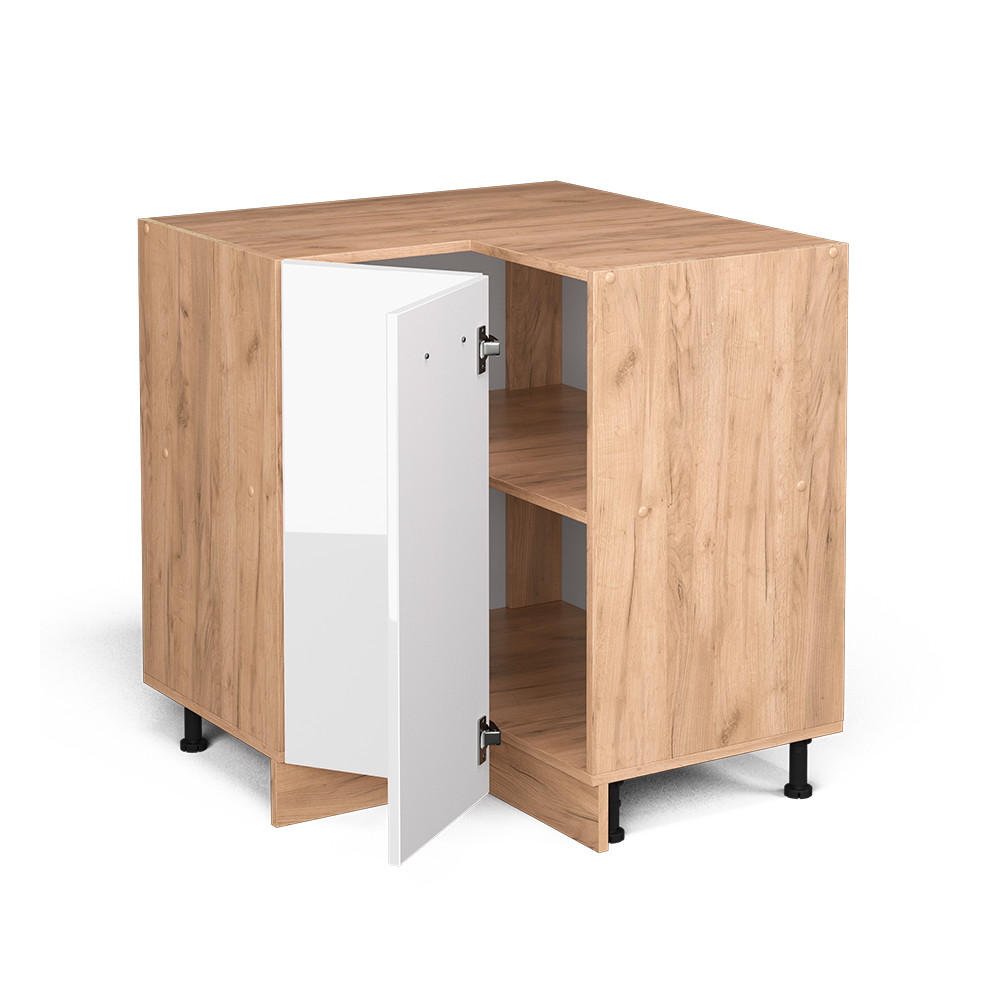 ECKUNTERSCHRANK R-Line Weiß Hochglanz 75.6 cm ohne AP - Honigeiche/Weiß Hochglanz, Holzwerkstoff (75.6/81.6/46cm) - Vicco