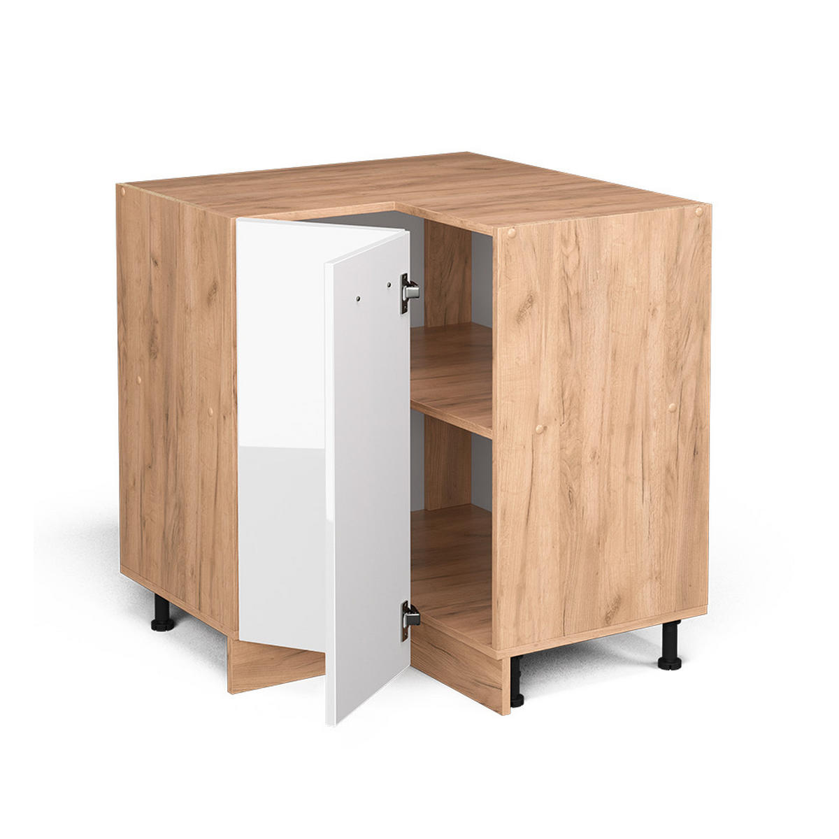 ECKUNTERSCHRANK R-Line Weiß Hochglanz 75.6 cm, AP Anthrazit - Weiß Hochglanz/Eiche Wotan, Holzwerkstoff (75.6/81.6/60cm) - Vicco