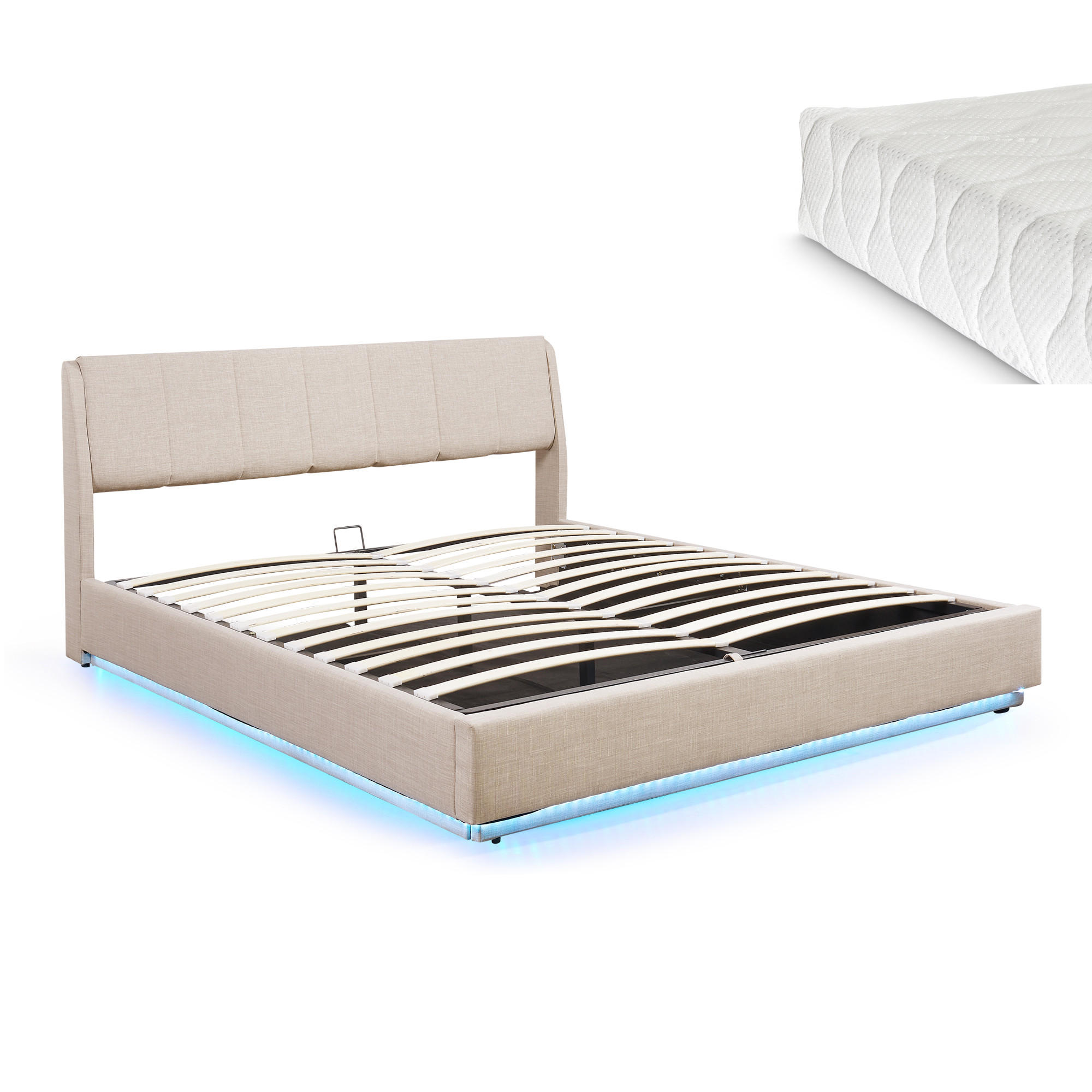 LED POLSTERBETT Tröstiar mit Matratze - Beige, Holzwerkstoff/Kunststoff (180/200cm) - [en.casa]
