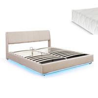 LED POLSTERBETT Tröstiar mit Matratze - Beige, Holzwerkstoff/Kunststoff (180/200cm) - [en.casa]
