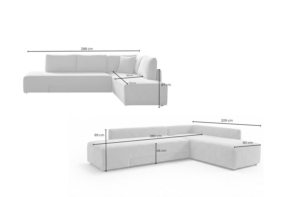 SCHLAFSOFA SADIRA Grau Cord - Schwarz/Grau, Kunststoff/Textil (288/209cm) - KAWOLA