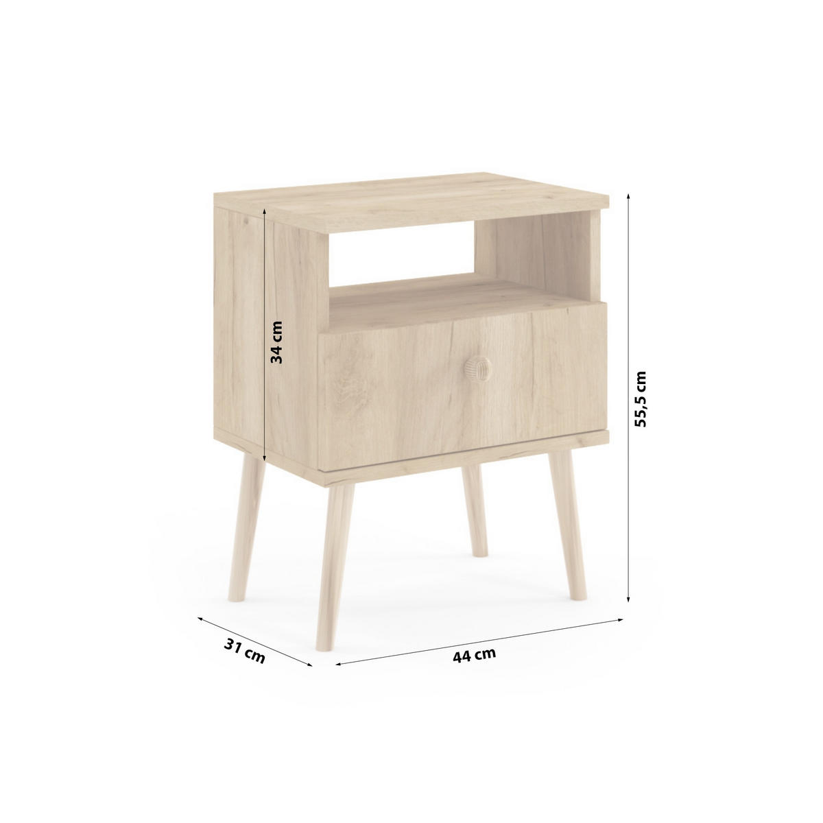 NACHTISCH Holztisch Poxwell Eichenfarbe - Sonoma Eiche, Holzwerkstoff (44/55/31cm) - Fedve