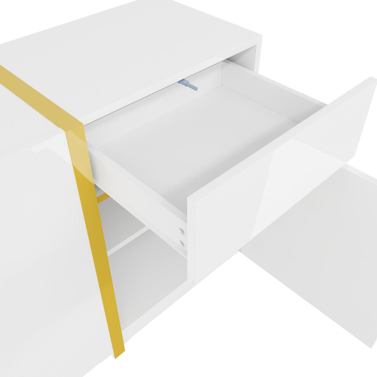 SIDEBOARD 160 x 40 x 78 cm aus MDF, Hochglanz, 3 Türen, 2 Schubladen, Weiß/Gold - Weiß, Holzwerkstoff (160/78/40cm)