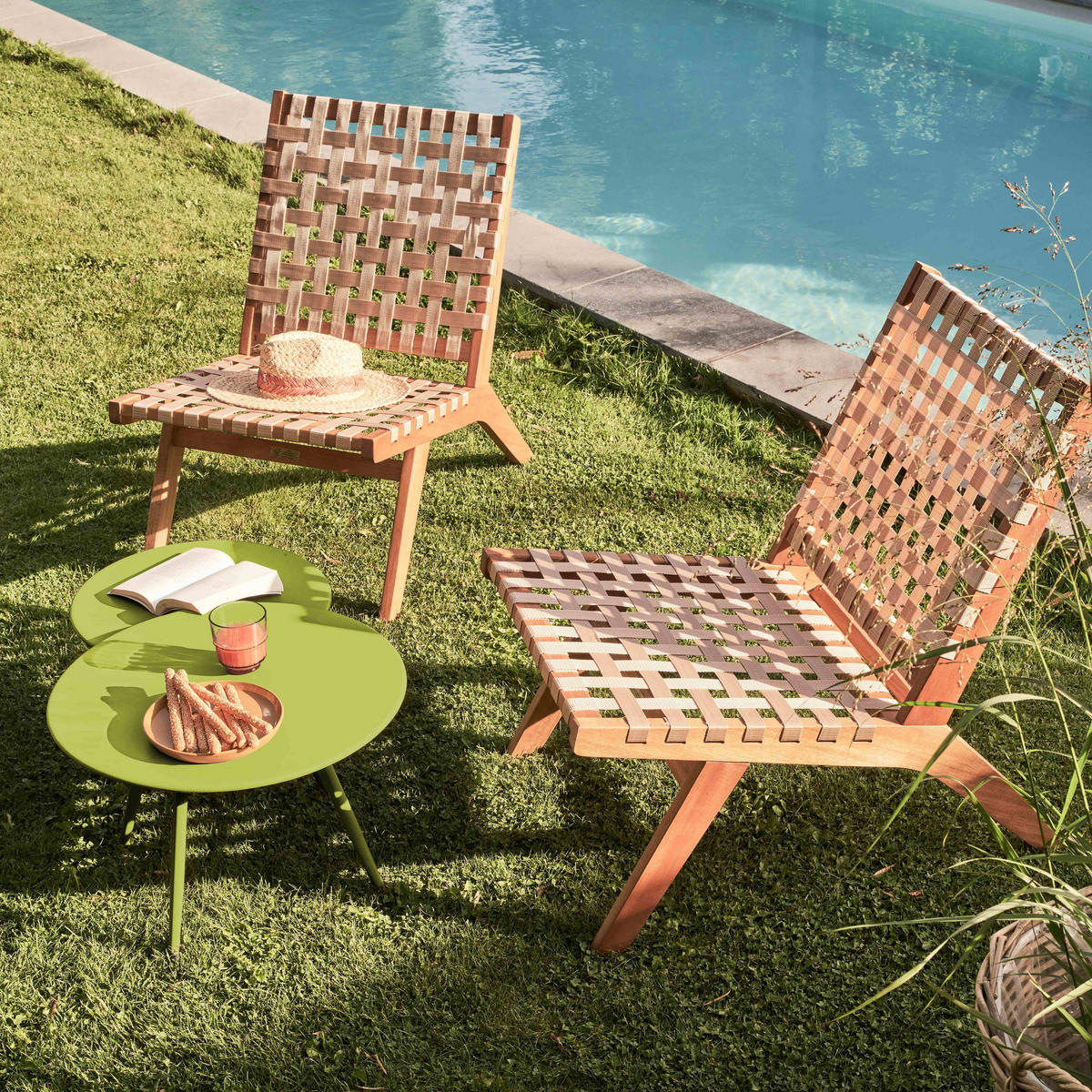 GARTEN-LOUNGETISCH 2-tlg., Grün - Grün, Metall (90/50/34cm) - Oviala