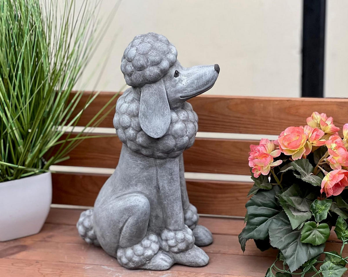 STEINFIGUR Königspudel Pudel Betsy frostfest Steinguss massiv - Grau, Stein (15/39/22cm) - stoneandstyle