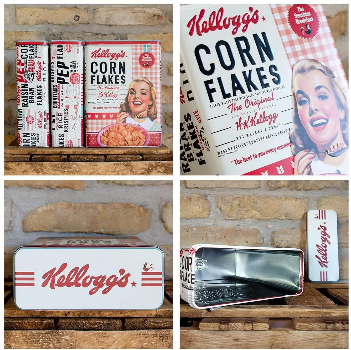 VORRATSDOSE XL Kellogg's Girl Corn Flakes Collage - Hellrot/Weiß, Metall (19/26/8cm) - Nostalgic-Art