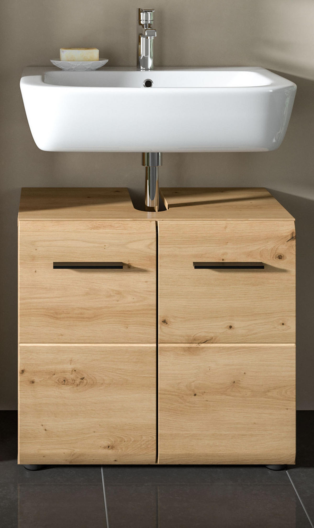 WASCHBECKENUNTERSCHRANK Eiche Artisan, Badezimmer Unterschrank 2-türig, Breite 60 cm - Schwarz/Eiche Artisan, Holzwerkstoff/Kunststoff (60/54/30cm) - Inn.Furn