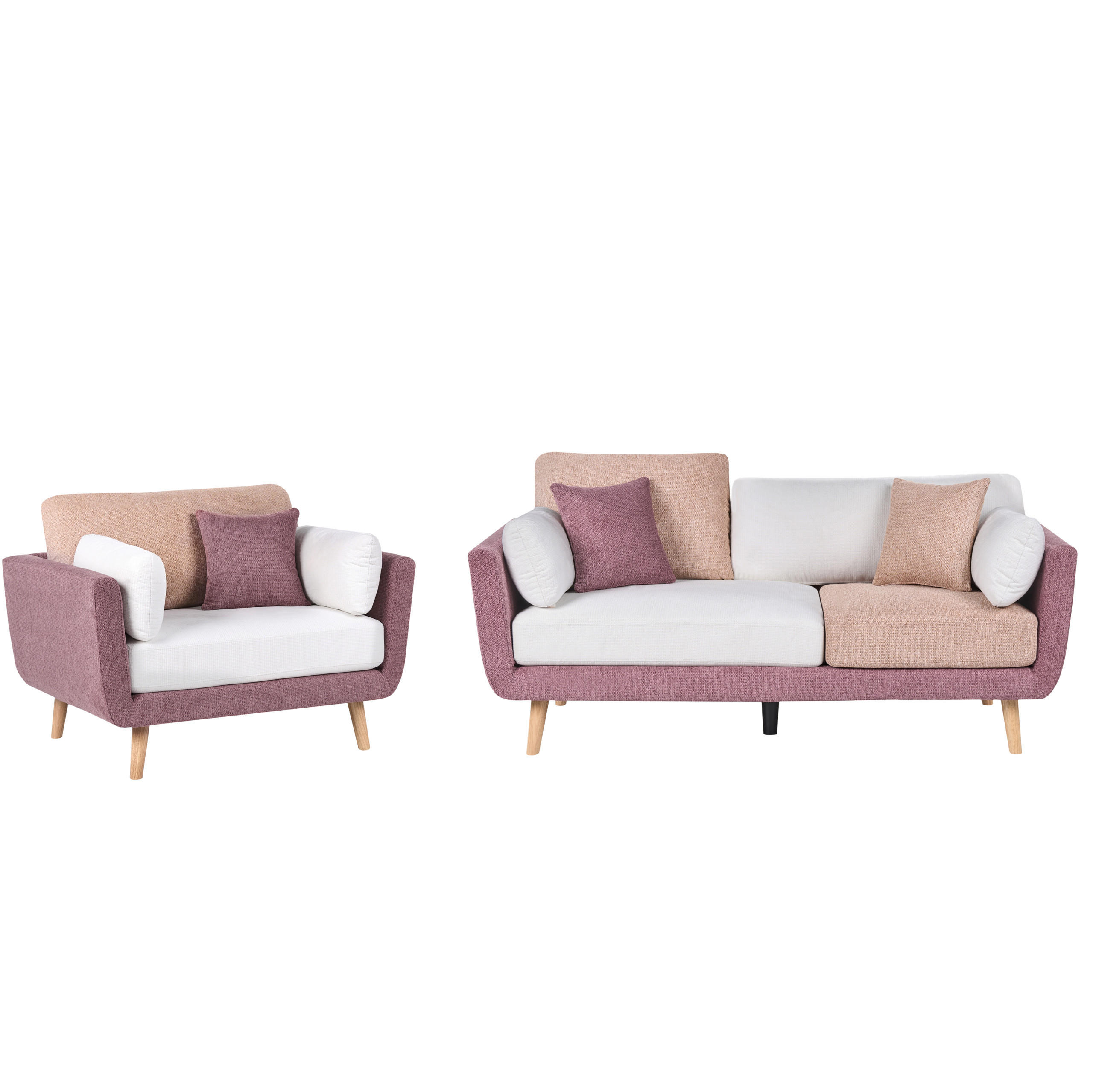 SOFA-SET 4-Sitzer Stoff Rosa Bolga - Pink/Weiß, Textil (185/89/83cm) - Beliani