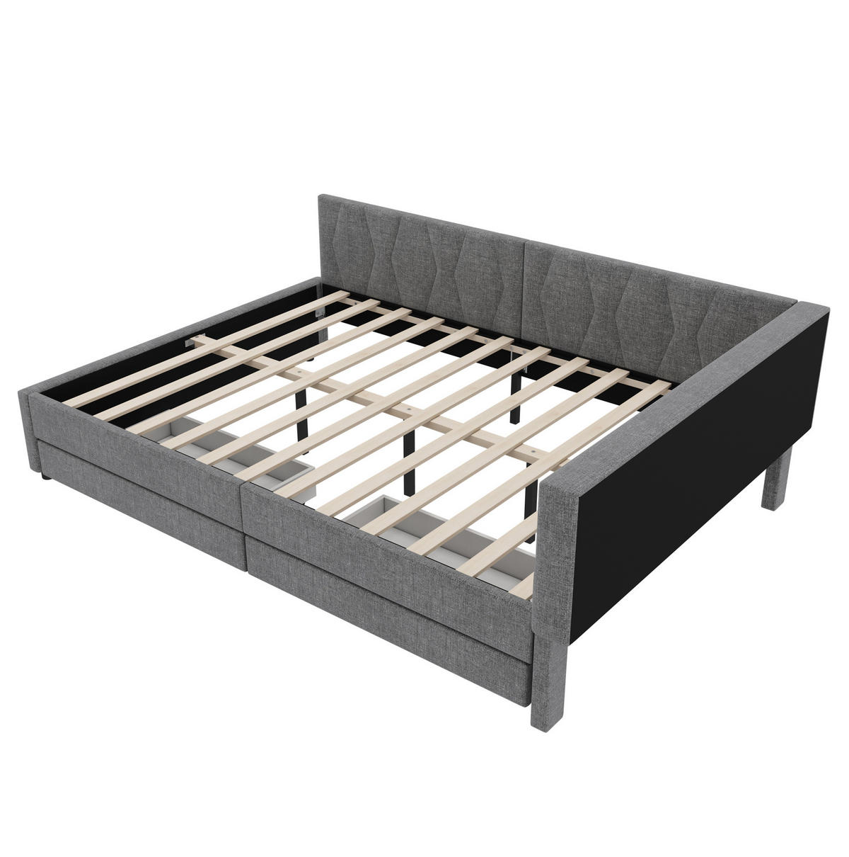 POLSTERBETT 140/200 cm aus Leinen mit LED-Beleuchtung und USB- und Type-C-Anschlüssen - Grau, Textil (140/200cm) - Flora Grace