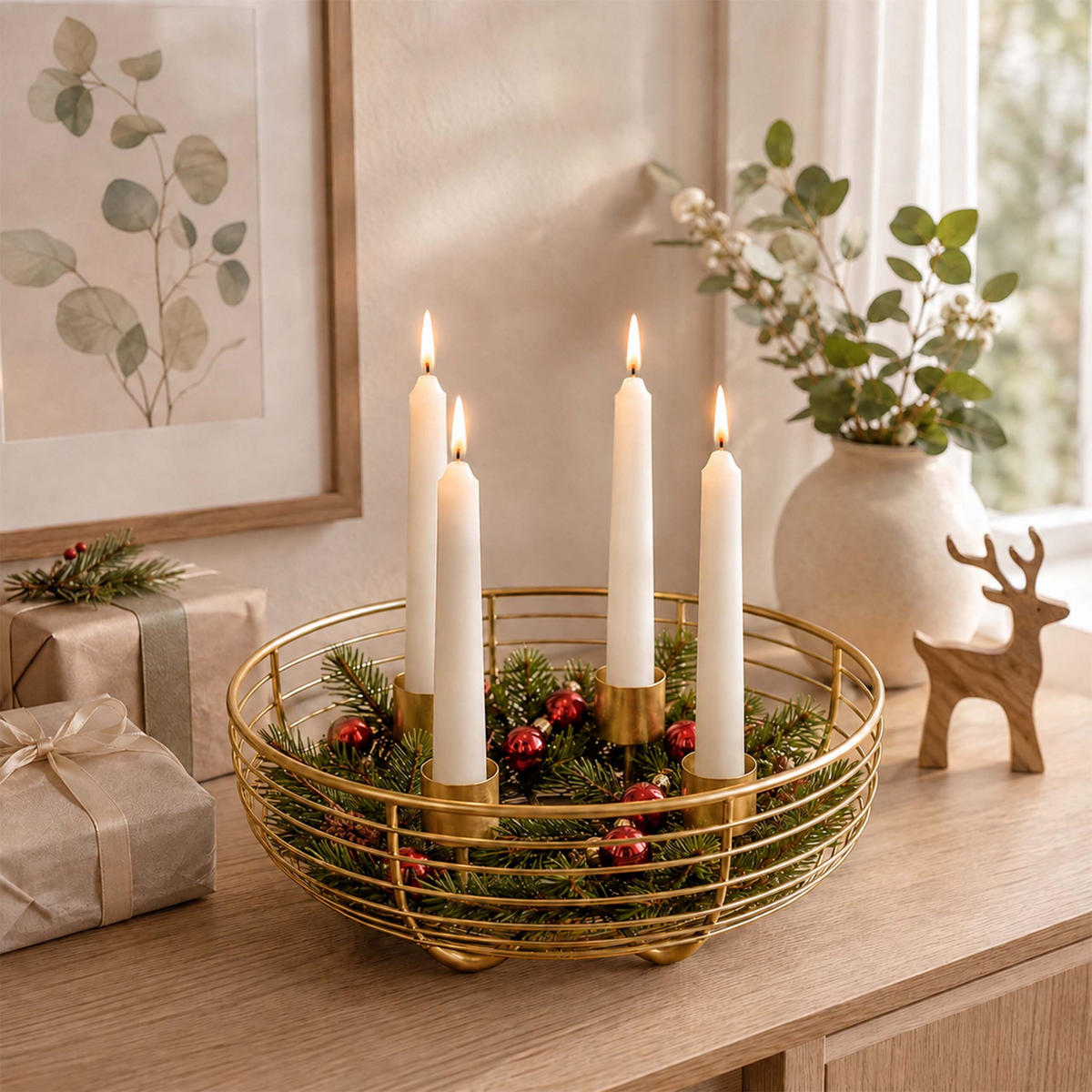 ADVENTSKRANZ Gold Metall 4 Kerzenhalter 6x20,5 cm - Goldfarben, Metall (6cm) - Relaxdays