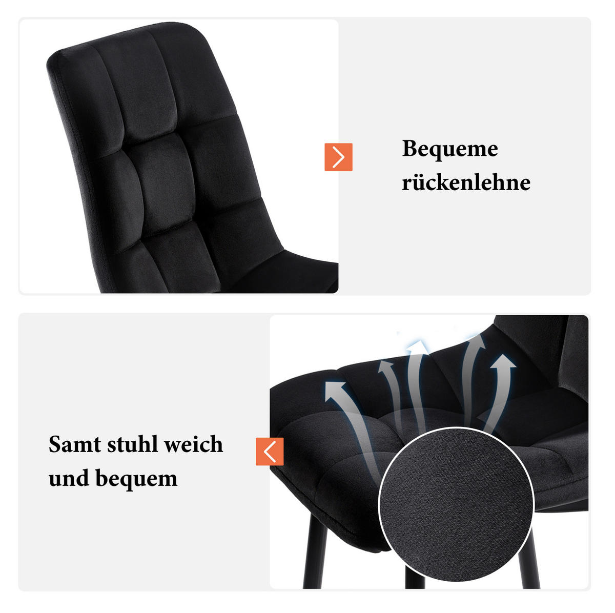 ESSTISCH-SET 5-tlg. 140 cm Schwarz MDF Samt - Schwarz, Metall (80/74/140cm) - Meubliv