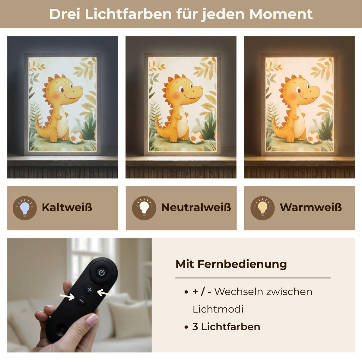 NACHTTISCHLAMPE MIT AKKU Dino - Fußball - Orange 30x40 cm - Beige, Holzwerkstoff (8/30/40cm) - OnlyWow