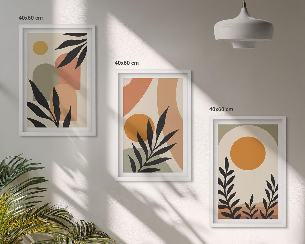 WANDBILDER 3er-Set - 40x60 cm Weißer Rahmen - Abstrakte Pflanzenformen - Weiß, Kunststoff (40/60cm) - ArtPrintCave