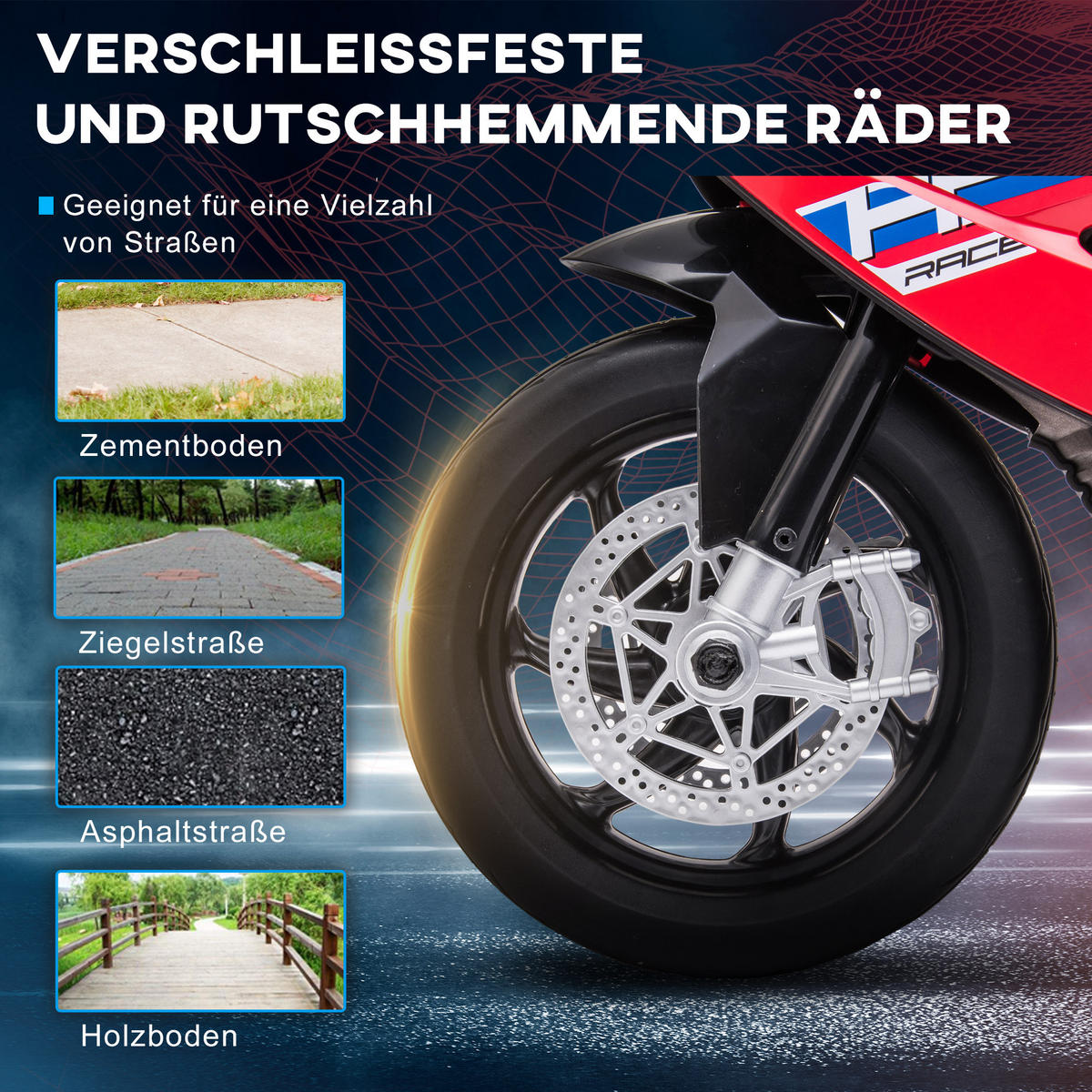 ELEKTRO KINDERMOTORRAD, Blau/Rot, PP+ Metall - Rot, Kunststoff (82.5/42/54cm) - HOMCOM