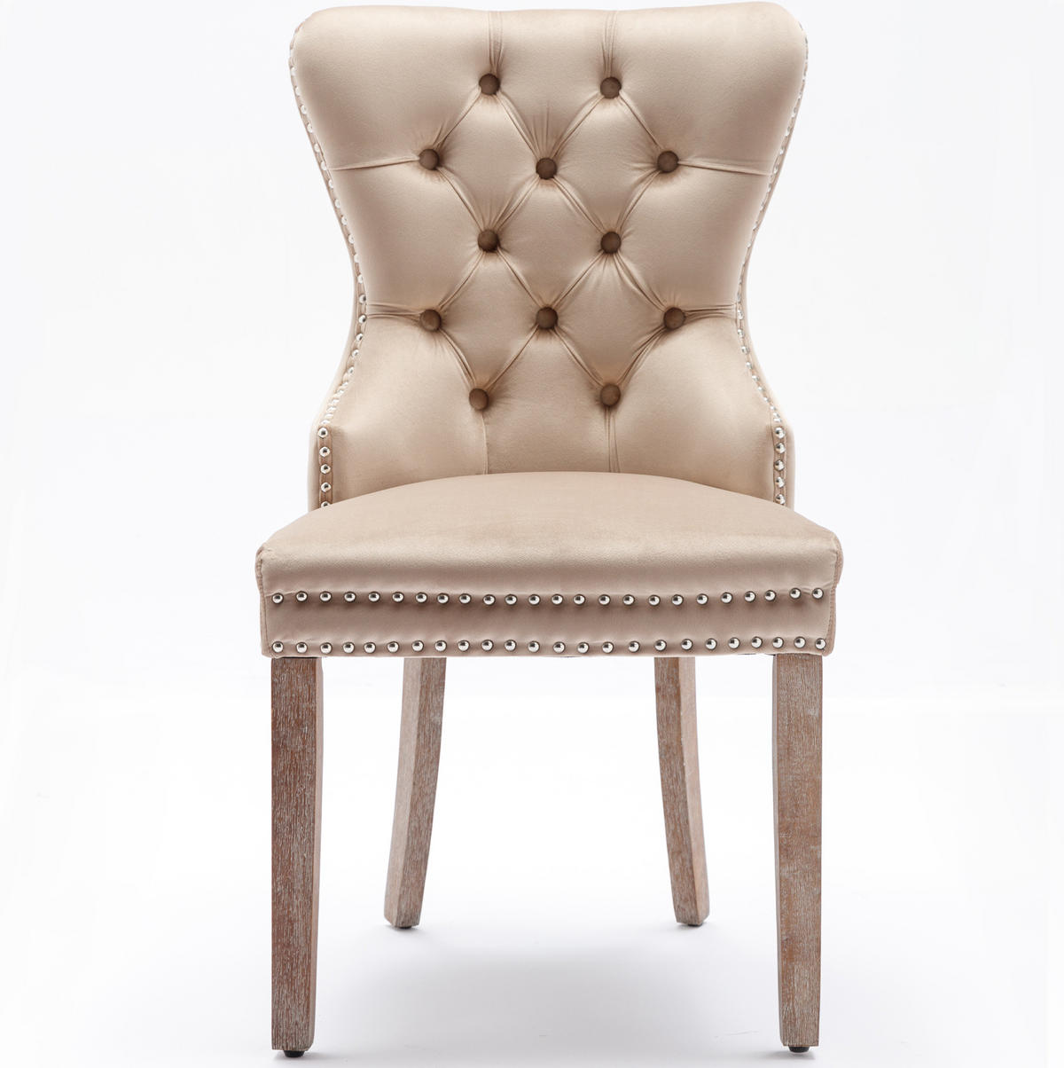 ESSZIMMERSTUHL 2er-Set Samt Beige mit Zierknöpfen und Massivholzbeinen - Beige, Holz (46.5/95/53cm) - Meubliv