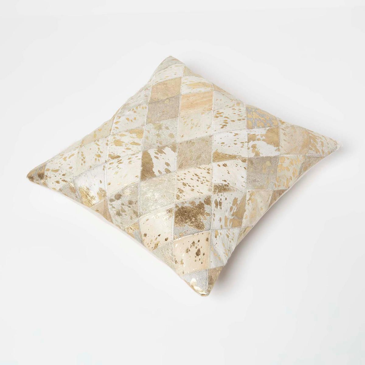 PATCHWORK-KISSEN Fell & Leder 45/45 cm Rautenmuster - Creme, Leder/Textil (45/45cm) - Homescapes