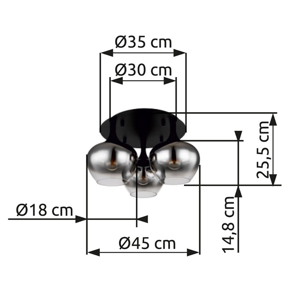 LED DECKENLEUCHTE Metall Rauchglas Schwarz - Schwarz, Glas (45/45/25.5cm) - Globo Lighting