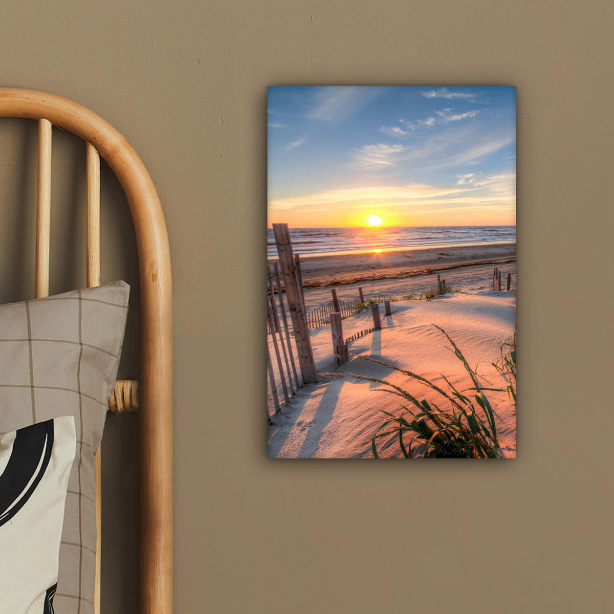 LEINWANDBILD Strand - Meer - Düne - Sonnenuntergang - Landschaft 20x30 cm - Beige, Textil (20/30cm) - MuchoWow