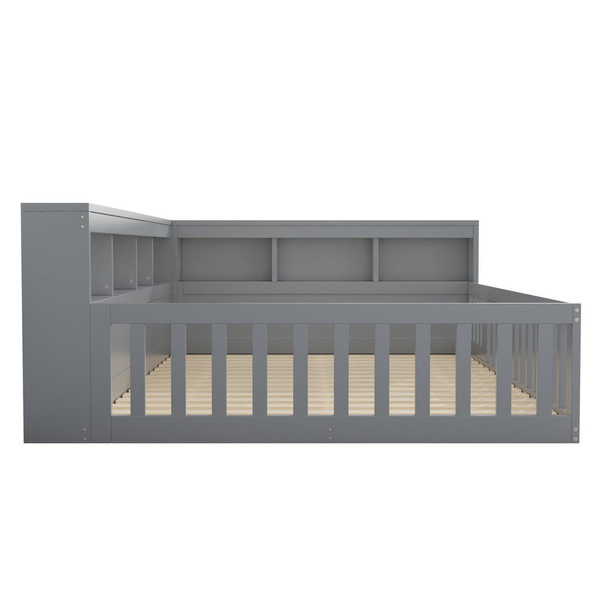 BETT 140/200 cm inkl. Lattenrost und Stauraum – mit USB und Steckdose - Grau, Holzwerkstoff (140/200cm) - BEAOK