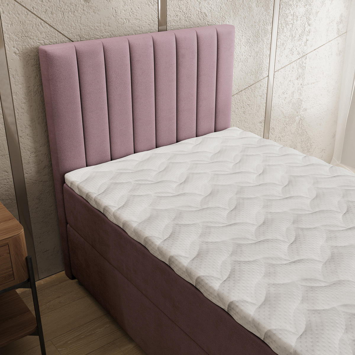 BOXBETT BRESEL 100 100x200 cm mit Matratze und Topper, H2+H3 - Rosa - Rosa, Holz (100/200cm) - MASSENO