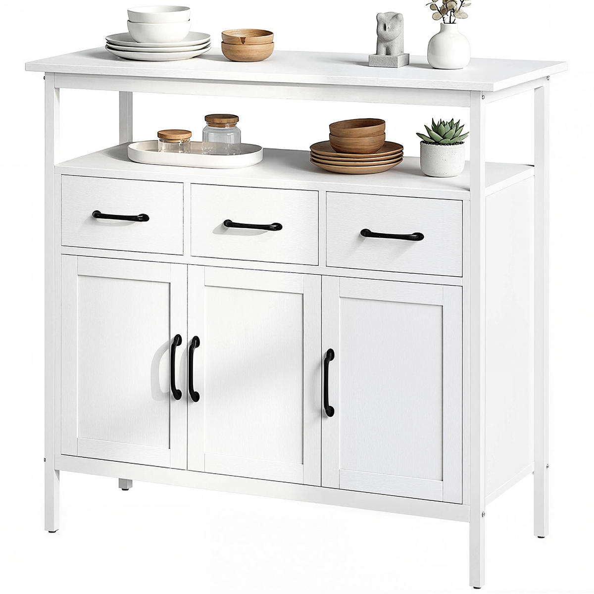 SIDEBOARD Weiß, 3 Schubladen, 3 Türen, 95/35/88 cm - Weiß, Holz (95/88/35cm) - PANGIVO