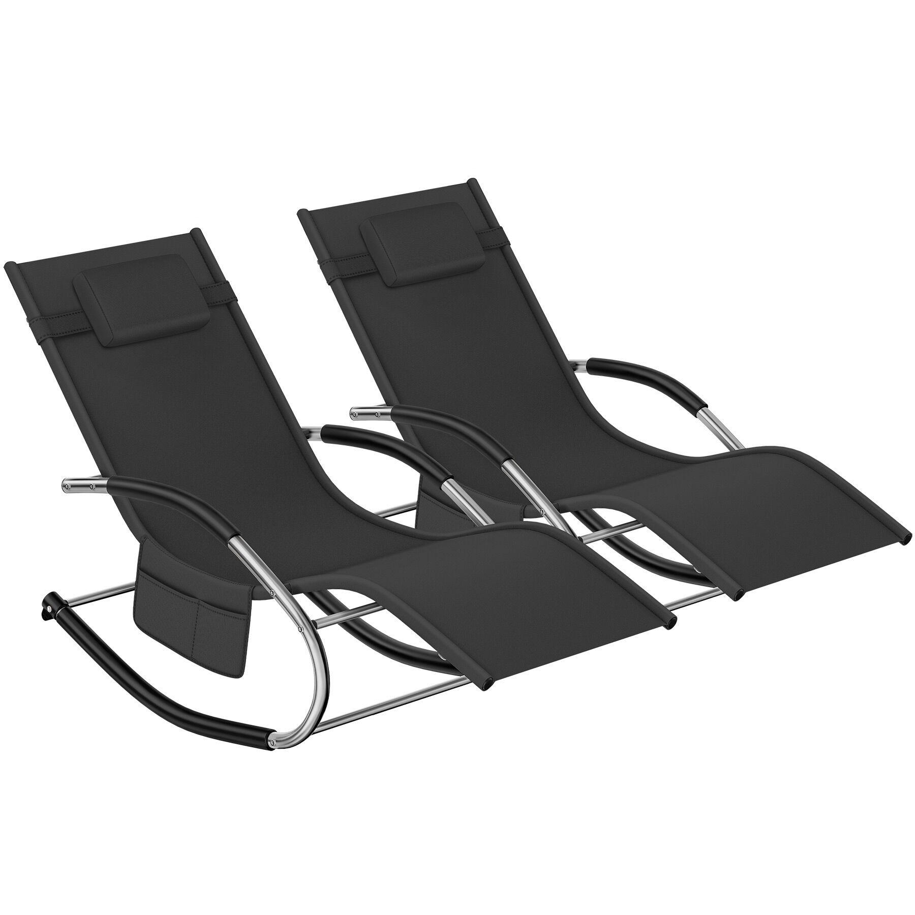 GARTENLIEGE Taya, abnehmbares Kopfpolster, seitliche Aufbewahrungstasche, schwarz - Schwarz, Kunststoff (62/92/142cm) - tectake