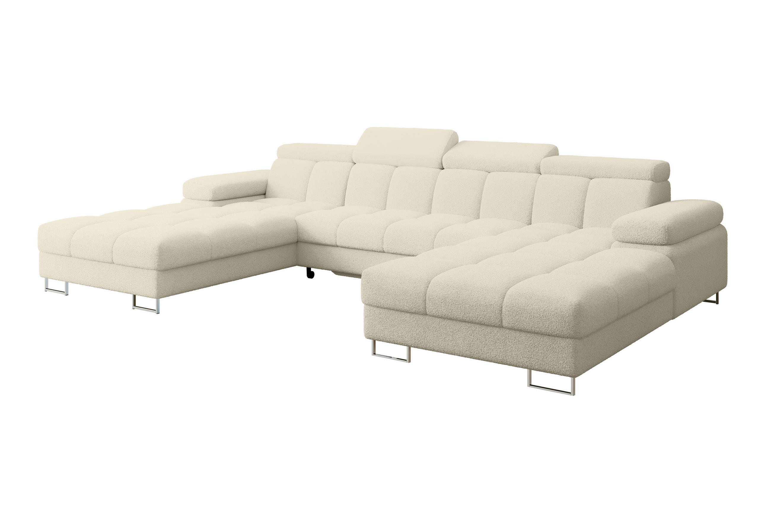 WOHNLANDSCHAFT mit Schlaffunktion und Bettkasten COMA U2 345x203x79 Beige Bouclé - Sandfarben, Holzwerkstoff/Textil (345/79/203cm) - ALTDECOR