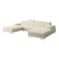 WOHNLANDSCHAFT mit Schlaffunktion und Bettkasten COMA U2 345x203x79 Beige Bouclé - Sandfarben, Holzwerkstoff/Textil (345/79/203cm) - ALTDECOR