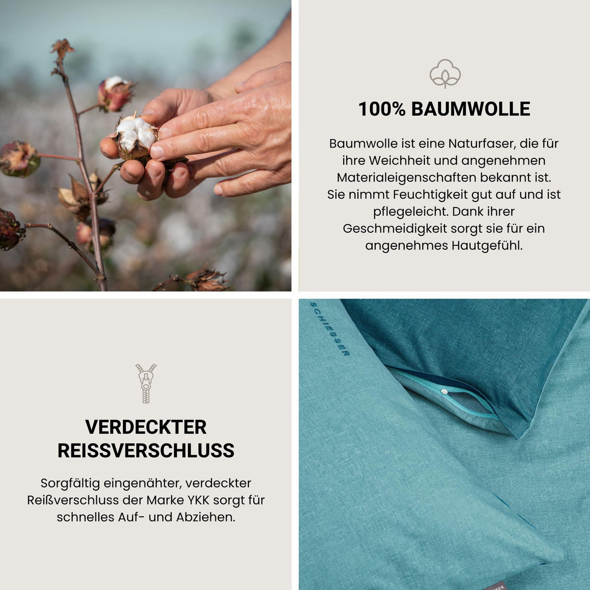 BETTWÄSCHESET Doubleface Renforcé 2-teilig 135x200 cm Türkis - Türkis, Textil (135/200cm) - SCHIESSER