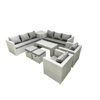 GARTENSOFA hohe Rückenlehne Polyrattan Hellgrau-Mix 10-Sitzer - Hellgrau/Grau, Glas/Kunststoff - Fimous