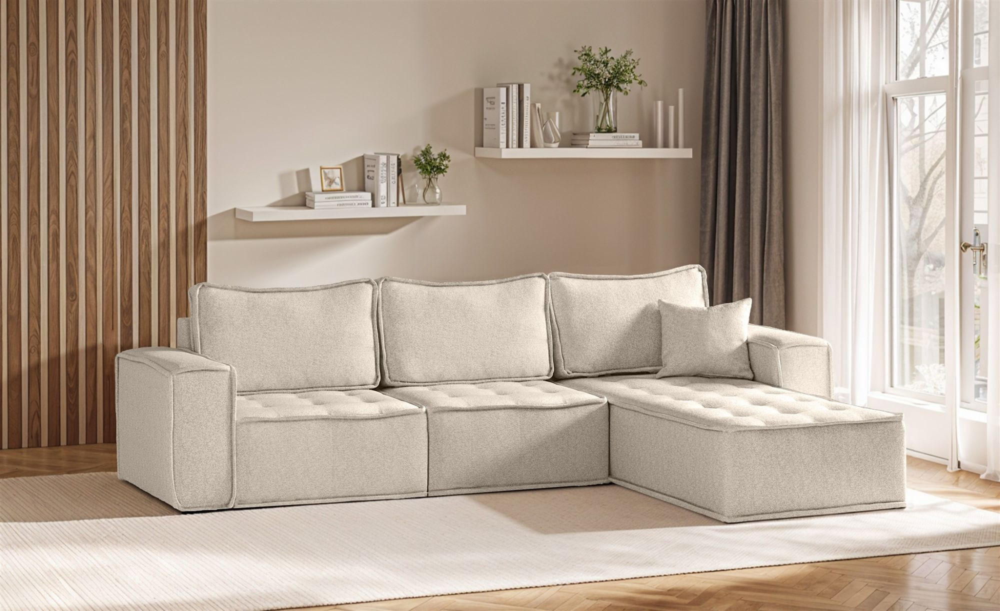 ECKSOFA Sande In Alpine - Beige, Holzwerkstoff/Textil (292/192cm) - Fun Möbel