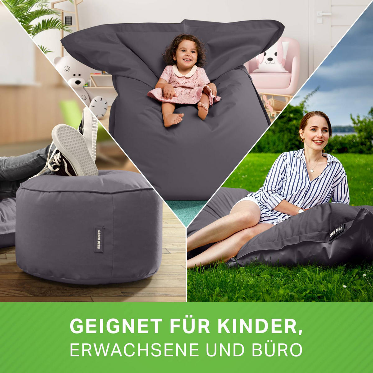 XXL-SITZSACK + Pouf 2er Set - 140x180cm - Anthrazit, Textil (140/25/180cm) - Green Bean