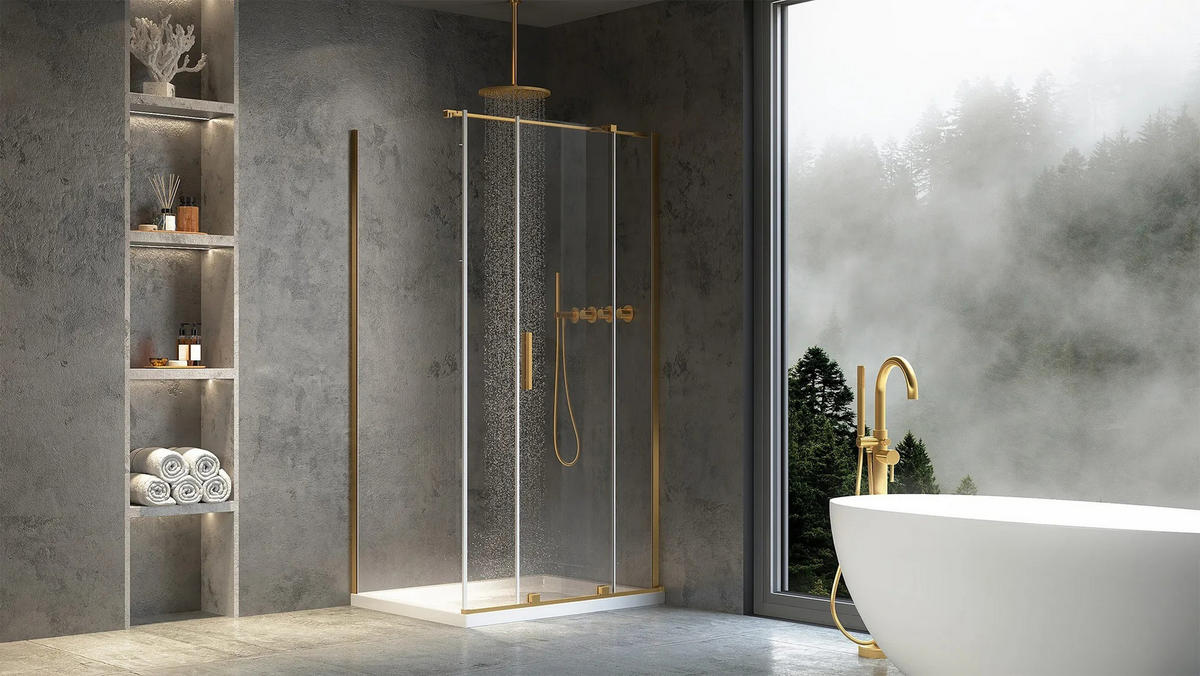 DUSCHKABINE Rea Montana Gold Brush 110x80 - Goldfarben, Glas (110/80/200.5cm) - REA