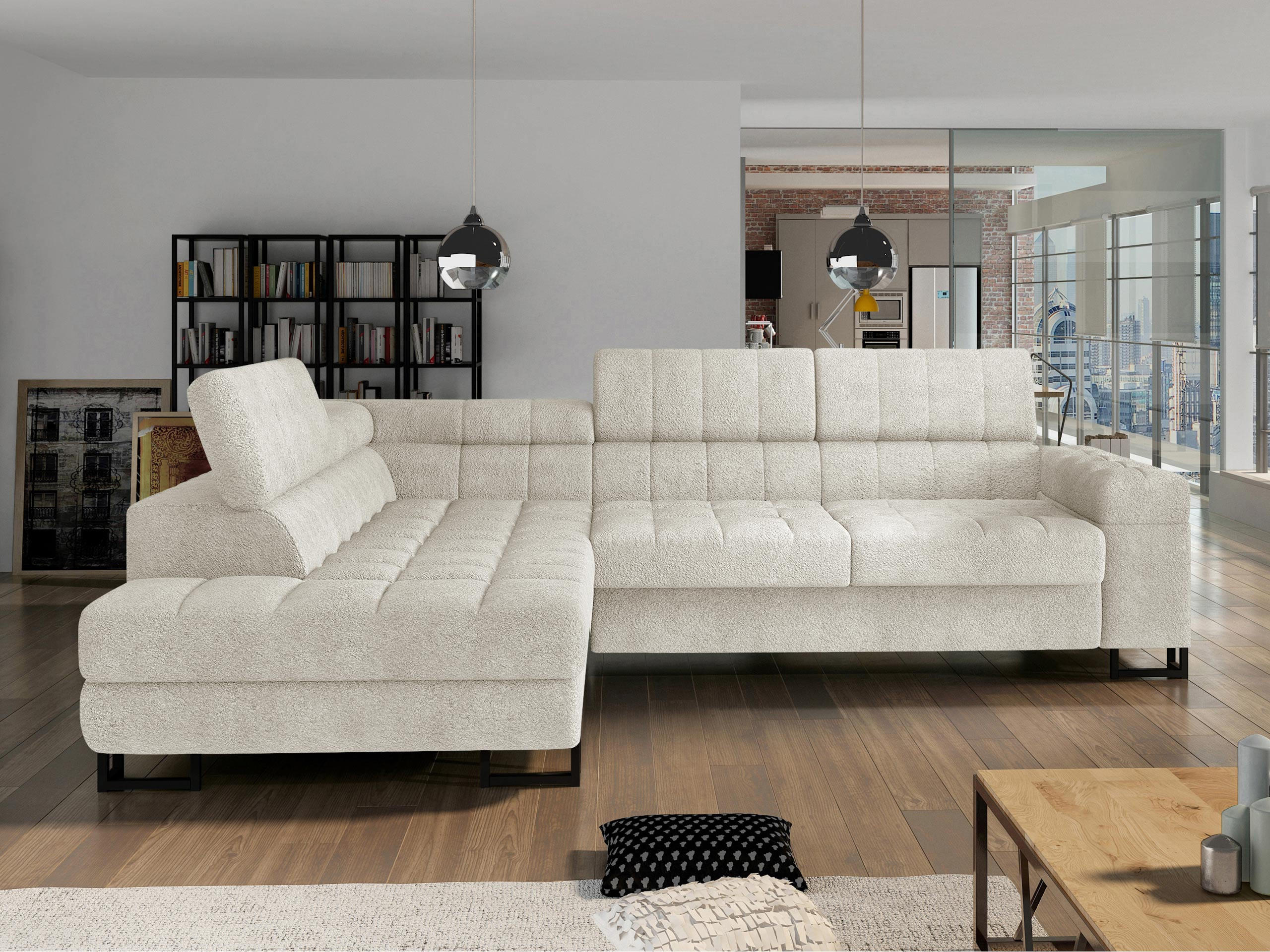 ECKSOFA Laris, Seite: Links - Creme/Schwarz, Holz/Textil (271/203cm) - MIRJAN24