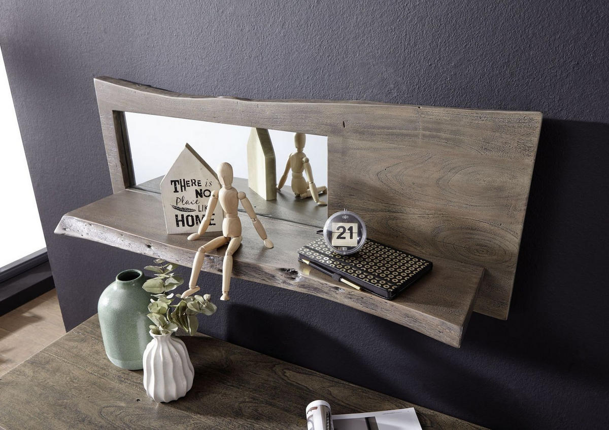 WANDREGAL Akazie 101x22x38 grau lackiert PURE ACACIA #907 - Grau, Holz (101/38/22cm) - Massivmoebel24