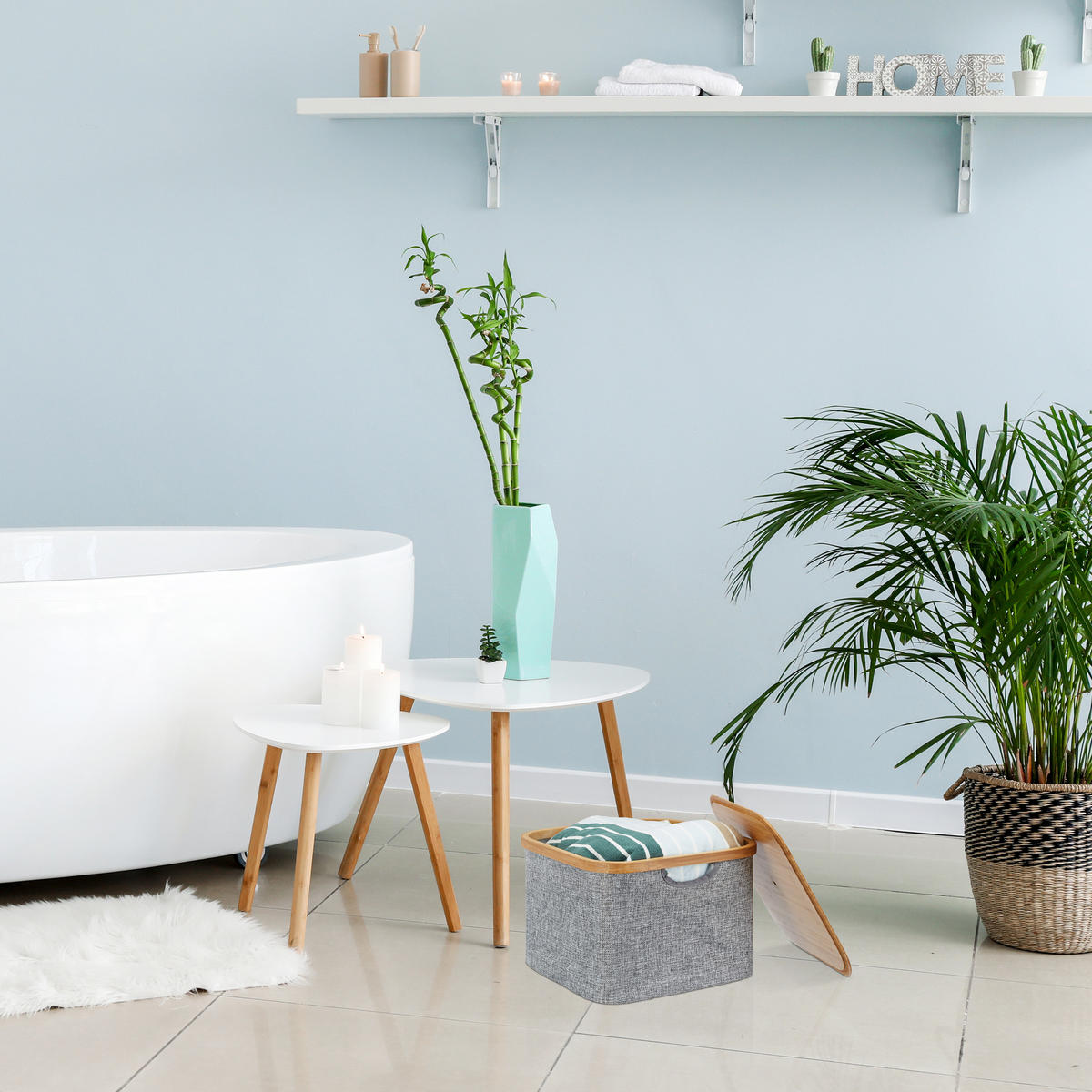 AUFBEWAHRUNGSKORB - Grau, Holz/Textil (33/25/33cm) - Relaxdays