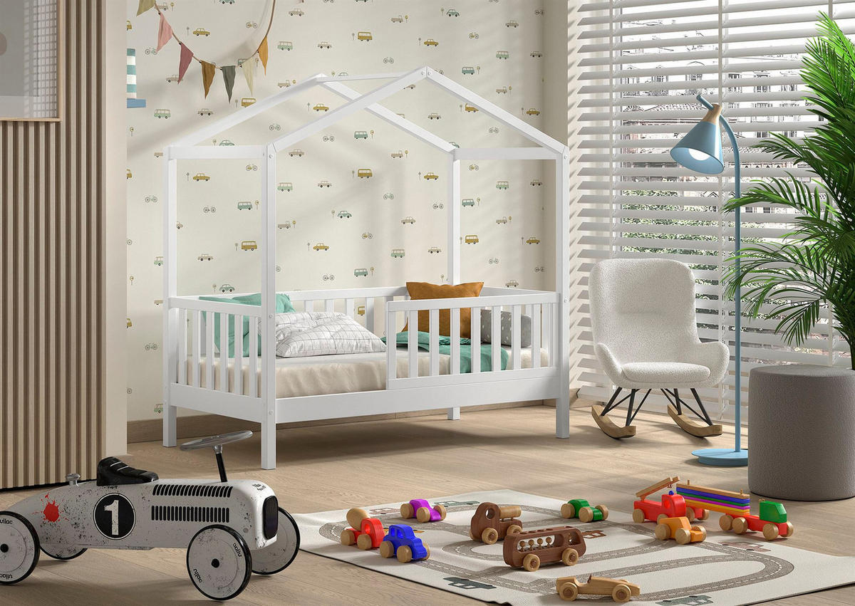 JUNIORBETT Karie 148x151x76 aus Massivholz in Weiß - Weiß, Holz (70/140cm) - 58aufmkessel