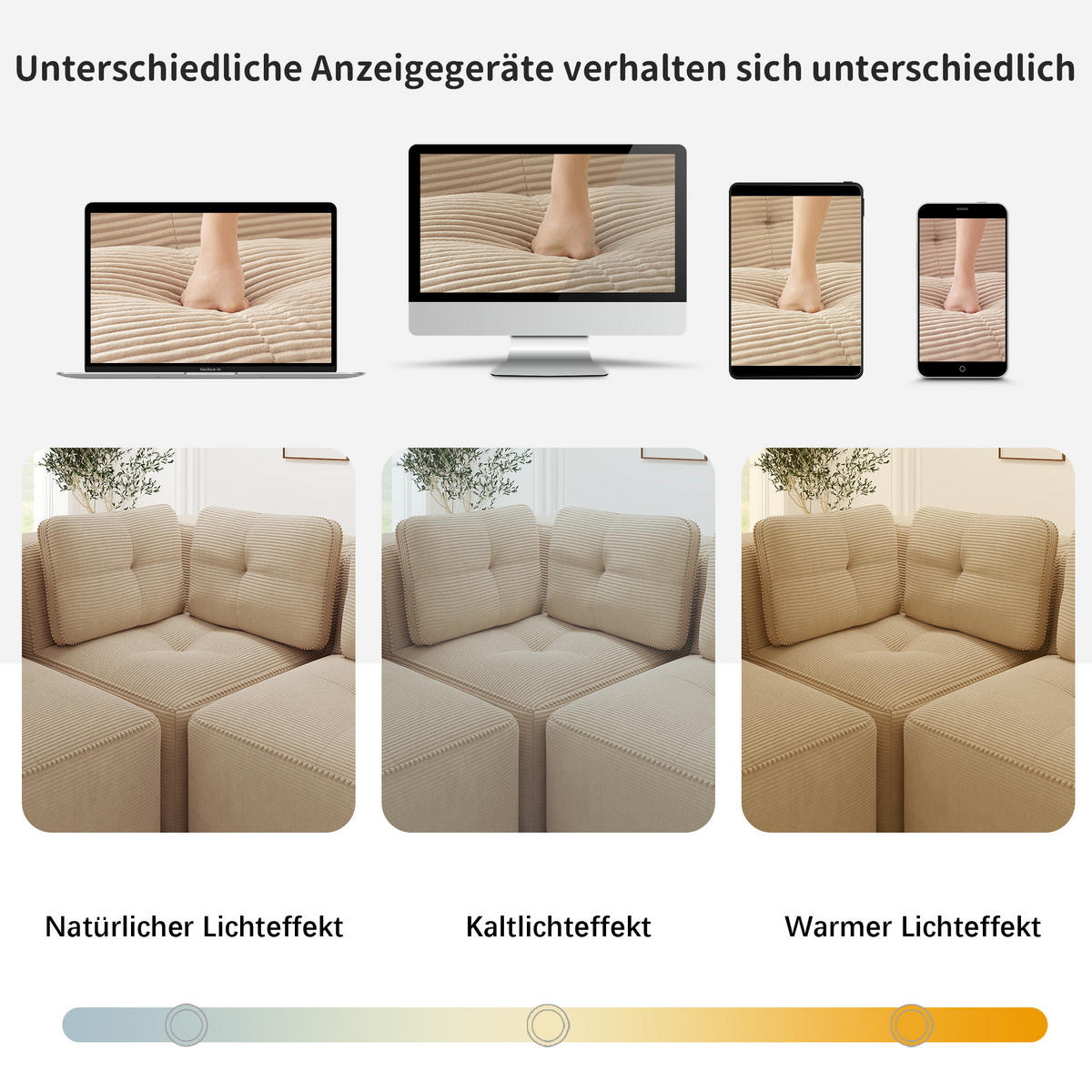 2-SITZER Sofa 208x104x69 cm aus Cordstoff rahmenlos modular, beige - Beige, Textil (104/69/208cm)