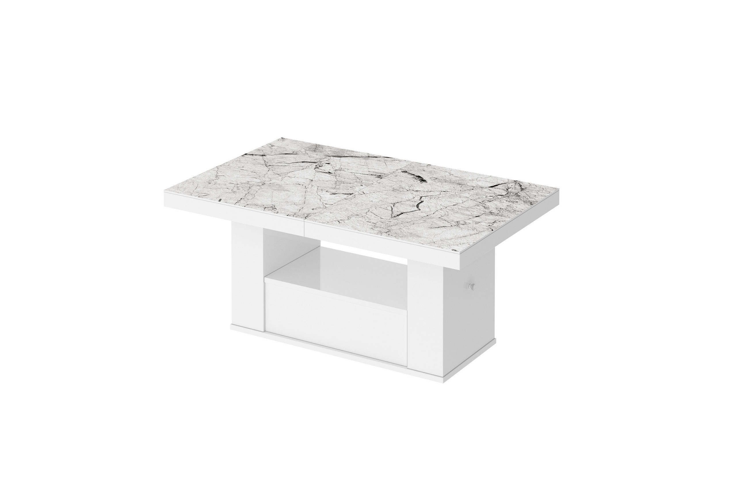 COUCHTISCH rechteckig Marmoroptik - Weiß Hochglanz 120/75/54 cm - Weiß Hochglanz/Weiß, Holzwerkstoff (75/120/54cm) - designimpex