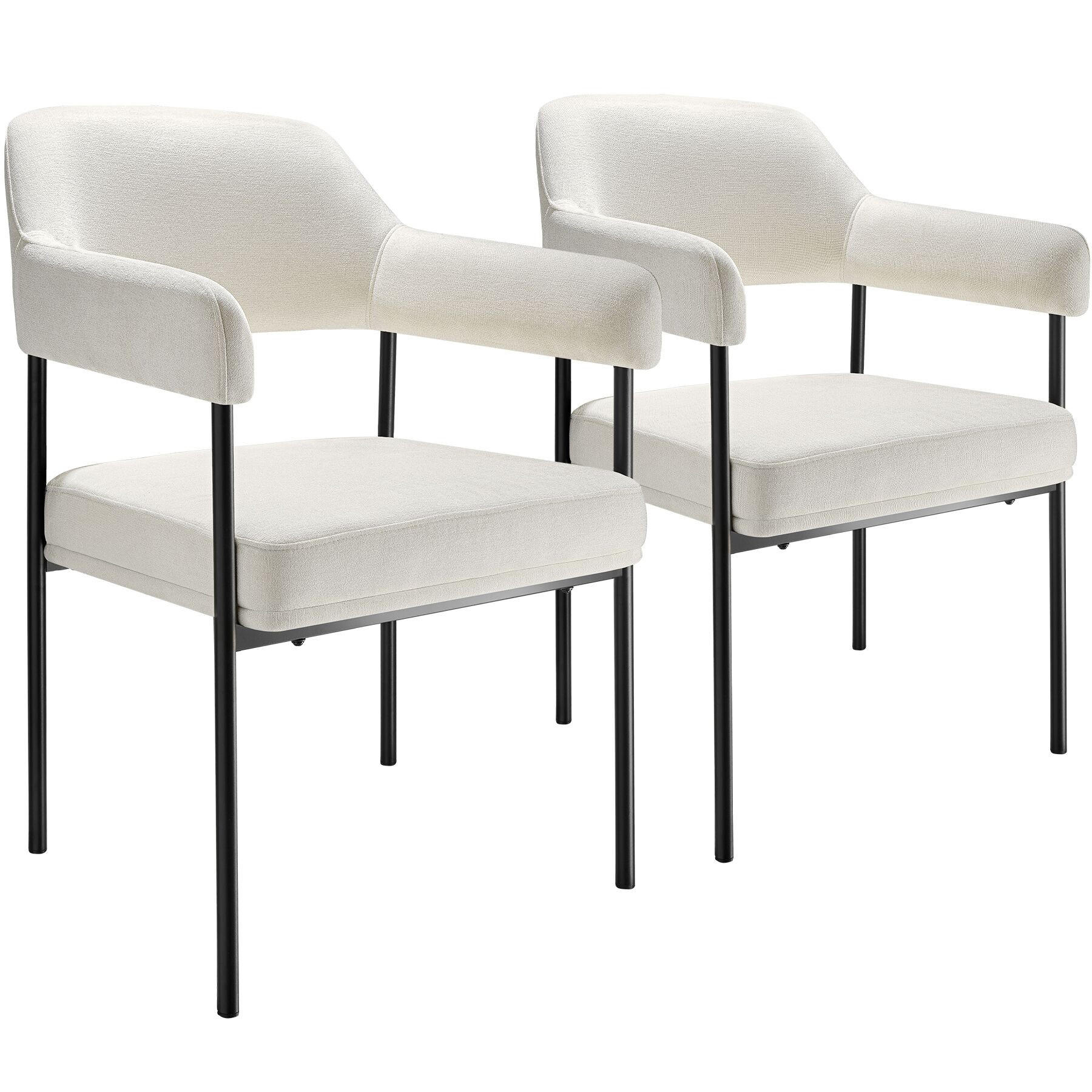 ARMLEHNSTUHL 2er Set Doé 58 x 62 x 85 cm Webstoff off-white/schwarz - Schwarz/Weiß, Textil (58/85/62cm) - tectake