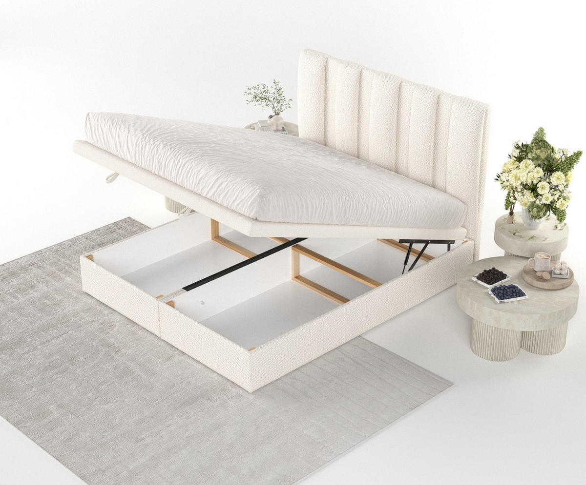 POLSTERBETT Orta mit Stauraum 160/200 cm Creme im Alta Stoff - Creme/Schwarz, Holz/Holzwerkstoff (160/200cm) - AltaBeds