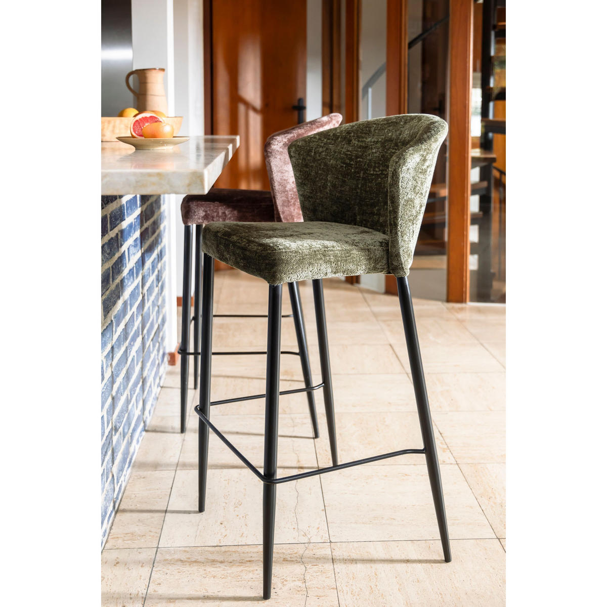BARHOCKER Georgia Rückenlehne 73 cm Grün - 2 er Set - Grün, Holz (54/101/56cm) - Dutchbone