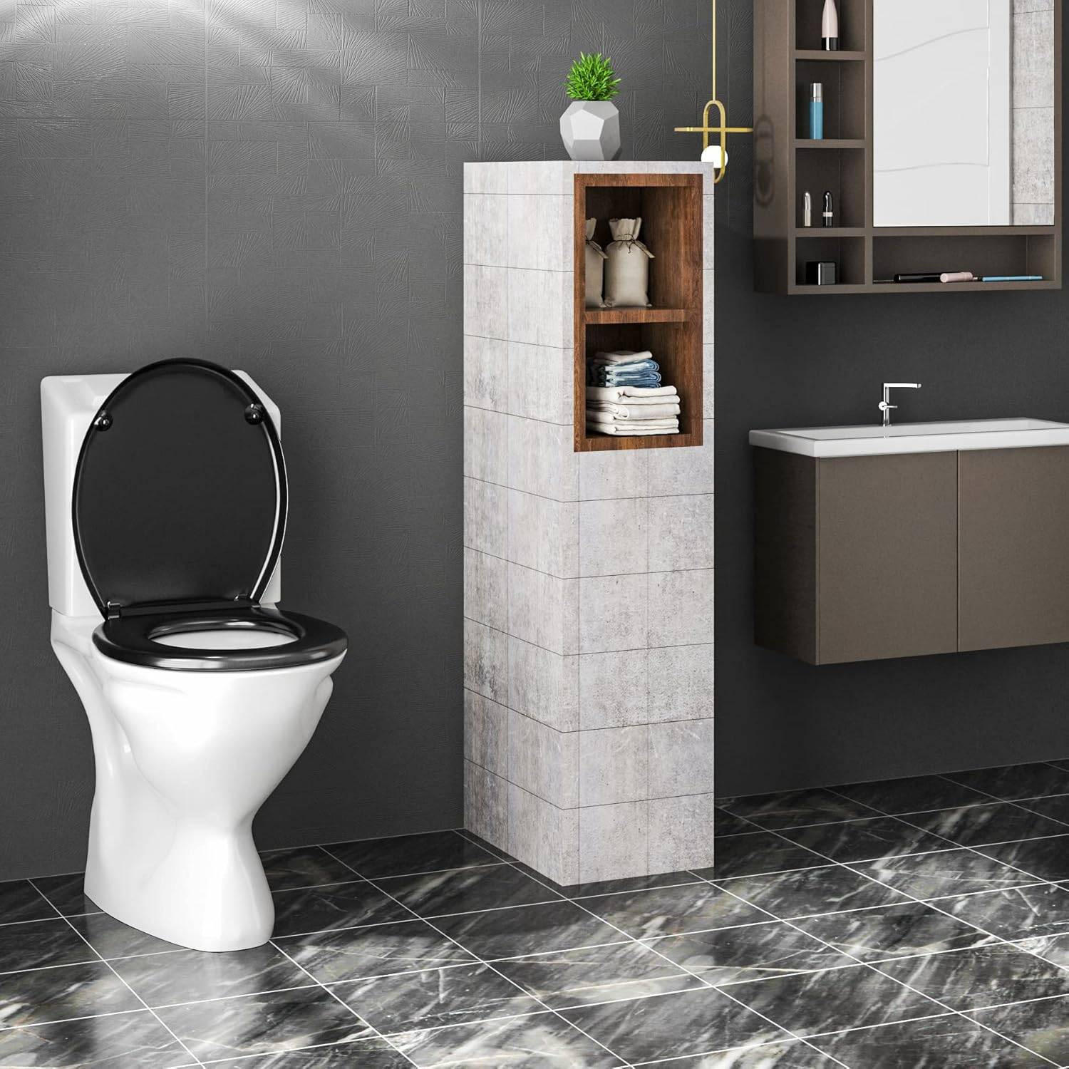 WC SITZ mit Absenkautomatik, Antibakteriell Oval, Duroplast - Schwarz, Kunststoff (37/2.51/45cm) - Woltu