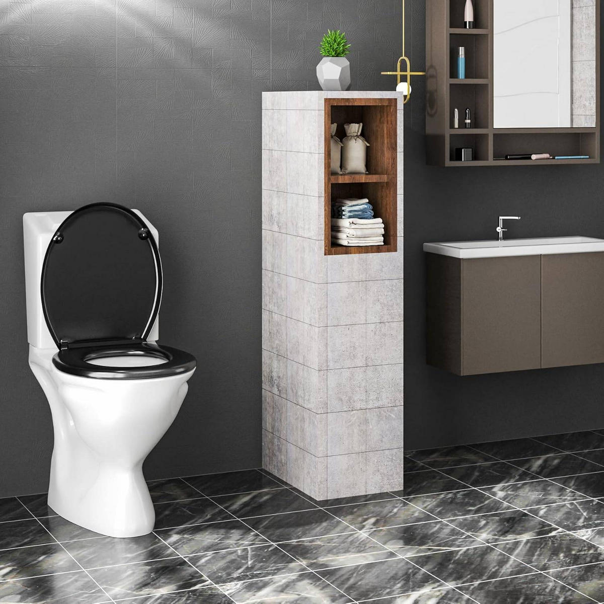 WC SITZ mit Absenkautomatik, Antibakteriell Oval, Duroplast - Schwarz, Kunststoff (37/2.51/45cm) - Woltu